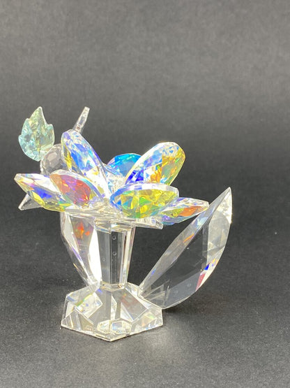 Iris Arc Iridescent Crystal Figurine Hummingbird on Flower /ro