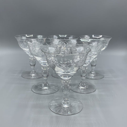 Vintage Hawkes “Sylvia” Cut Crystal Coupe Glasses Set/6 /hg