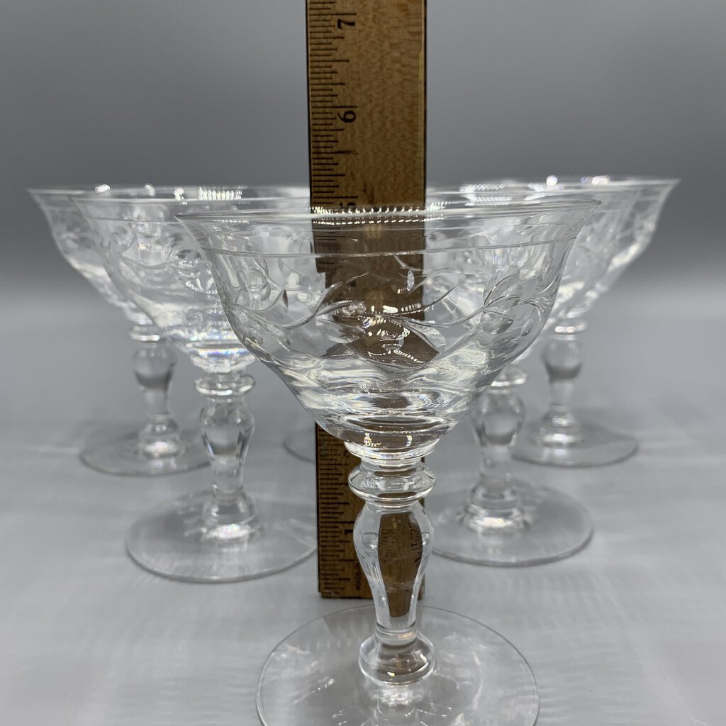 Vintage Hawkes “Sylvia” Cut Crystal Coupe Glasses Set/6 /hg