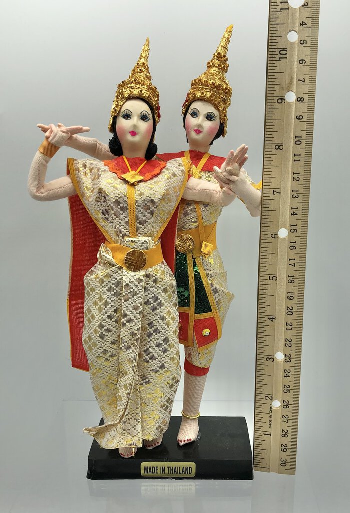 Vtg Thailand Traditional Costume Dancing Couple Dolls /b