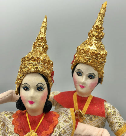 Vtg Thailand Traditional Costume Dancing Couple Dolls /b