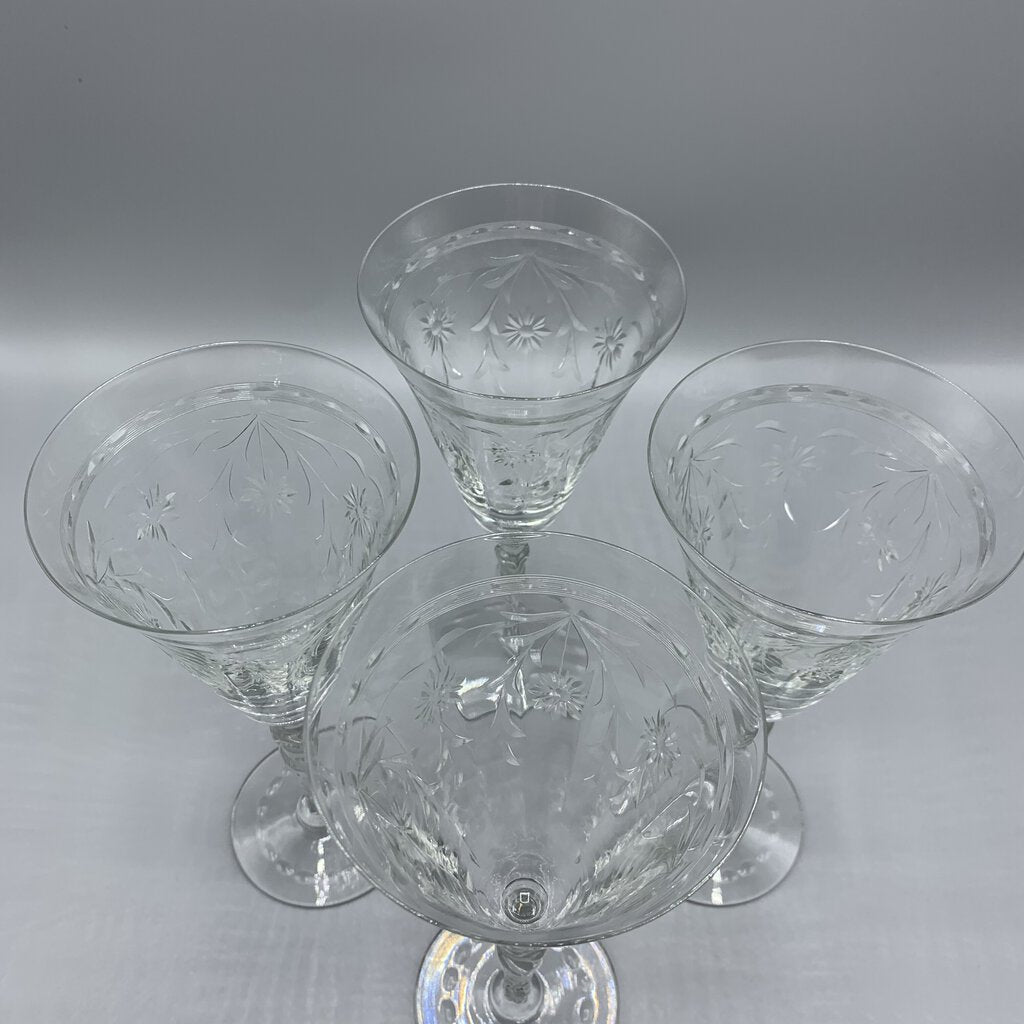 Vintage Newton Crystal Co.Cut Crystal Wine/Water Glasses Set/4 /hg