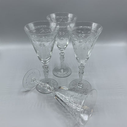 Vintage Newton Crystal Co.Cut Crystal Wine/Water Glasses Set/4 /hg