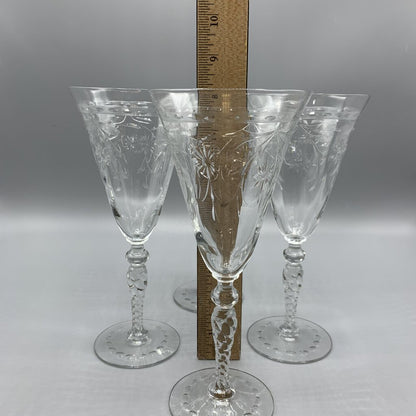 Vintage Newton Crystal Co.Cut Crystal Wine/Water Glasses Set/4 /hg