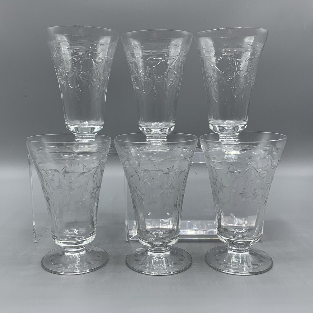 Vintage Newton Crystal Co. Cut Crystal Ice Tea/Water Glasses Set/6 /hg