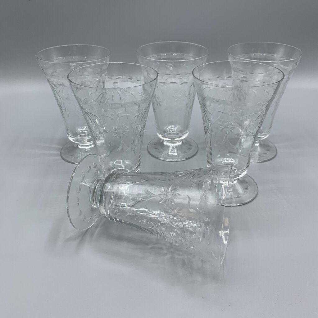 Vintage Newton Crystal Co. Cut Crystal Ice Tea/Water Glasses Set/6 /hg