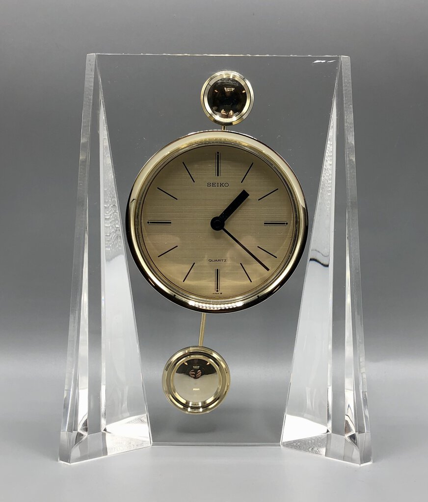 Vtg Seiko Lucite/ Acrylic & Gold Toned Quartz Mantel Clock /b