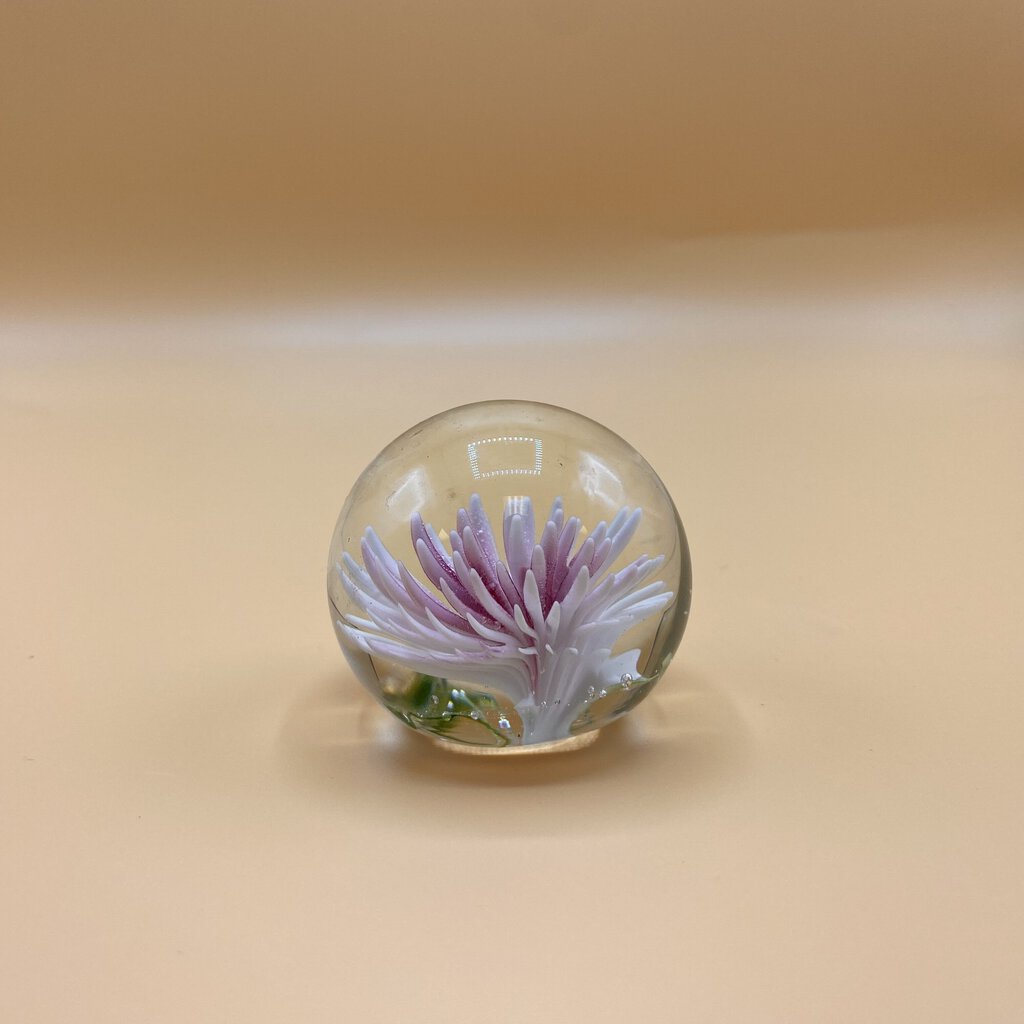 1950s Pink Waterlily Flower Glass Paperweight - Not Signed /bh