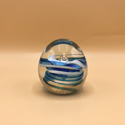 Vintage Hand Blown Blue and White Swirled Glass Paperweight - Not Signed /bh