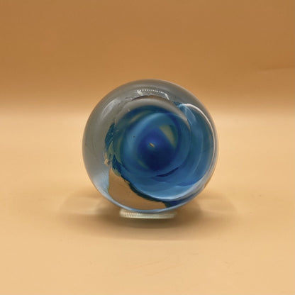 Vintage Hand Blown Blue and White Swirled Glass Paperweight - Not Signed /bh