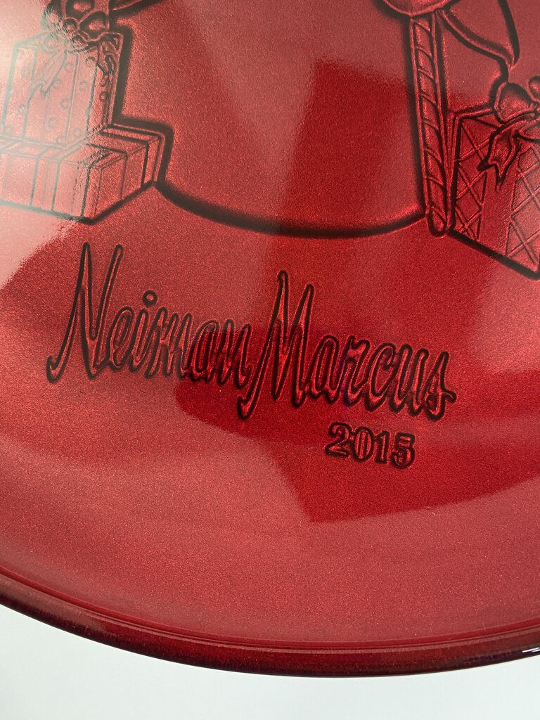 Neiman Marcus 13.5” Red Glass Snowman 2015 Serving Platter NIB /rb