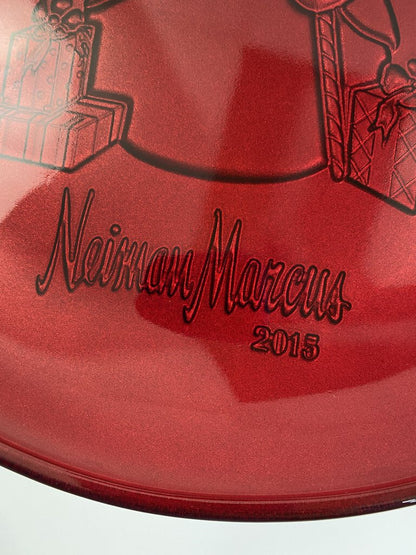 Neiman Marcus 13.5” Red Glass Snowman 2015 Serving Platter NIB /rb