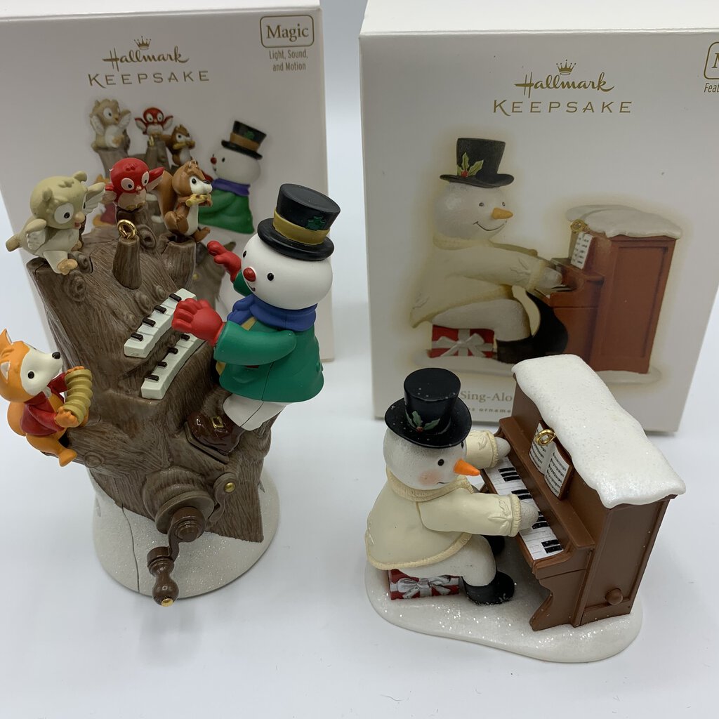 Hallmark Keepsake Ornament Pair, 2009 Sing-A-Long Snowman, 2011 Hickory Tree Harmony /hg