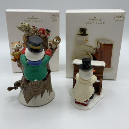 Hallmark Keepsake Ornament Pair, 2009 Sing-A-Long Snowman, 2011 Hickory Tree Harmony /hg