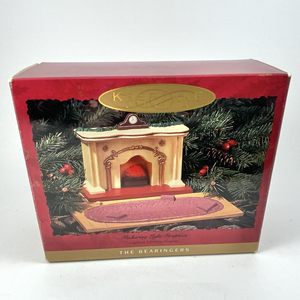 1993 Hallmark Keepsake Ornament Set The Bearingers Bear Family And Fireplace Display /cb