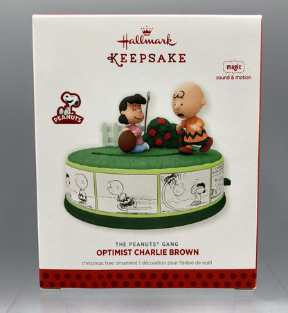 2013 Hallmark Keepsake OPTIMIST CHARLIE BROWN Magic Sound & Motion Ornament /b