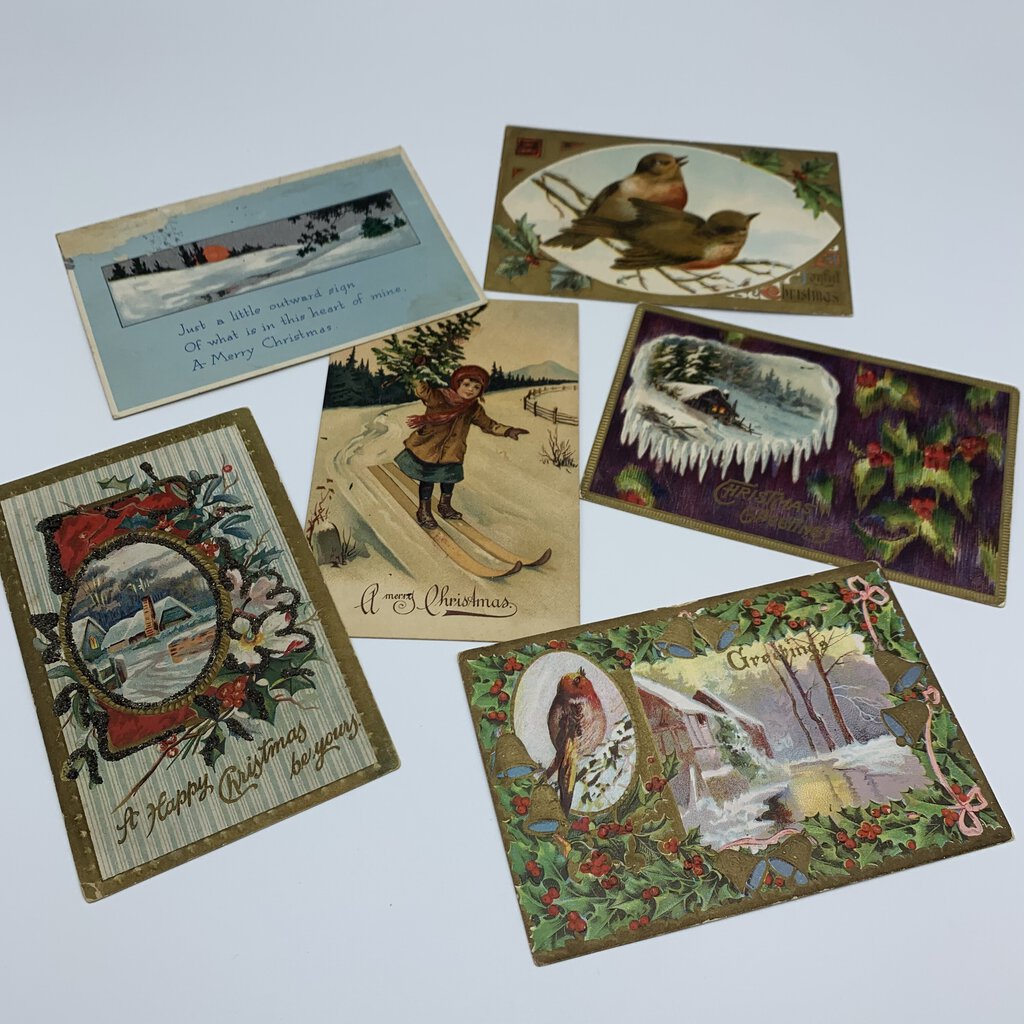 Lot of 6 Antique Edwardian-Era Christmas Postcards /hg