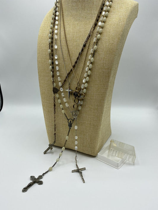 Vintage set of 3 Rosaries, 2 Cross Pendant Necklaces Unique! /ro