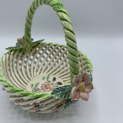 Vintage Porcelain Flower Basket, Made in Spain /hg