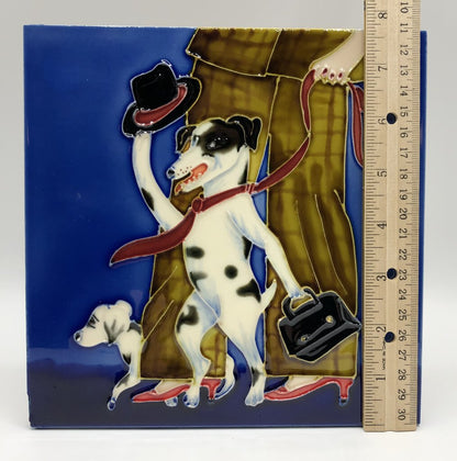 Whimsical Folk Art Artist Tile Dalmatian Vet Dr. /b