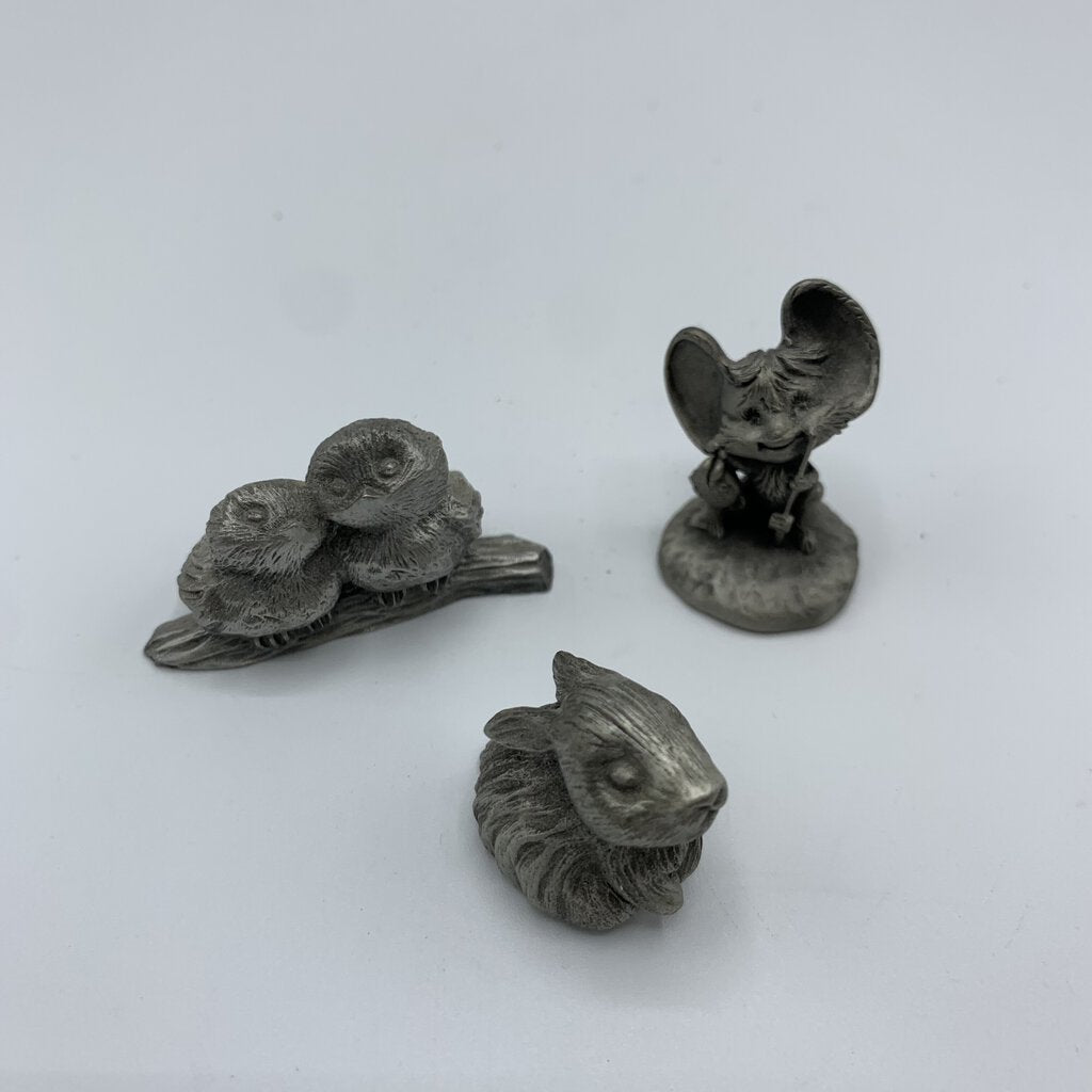 Vintage Hallmark “Little Gallery” Fine Pewter Woodland Creature Miniatures, Lot of 3 /hg