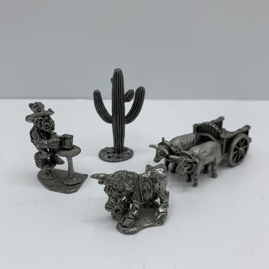 Vintage Western-Themed Pewter Miniatures, Lot of 4 /hg