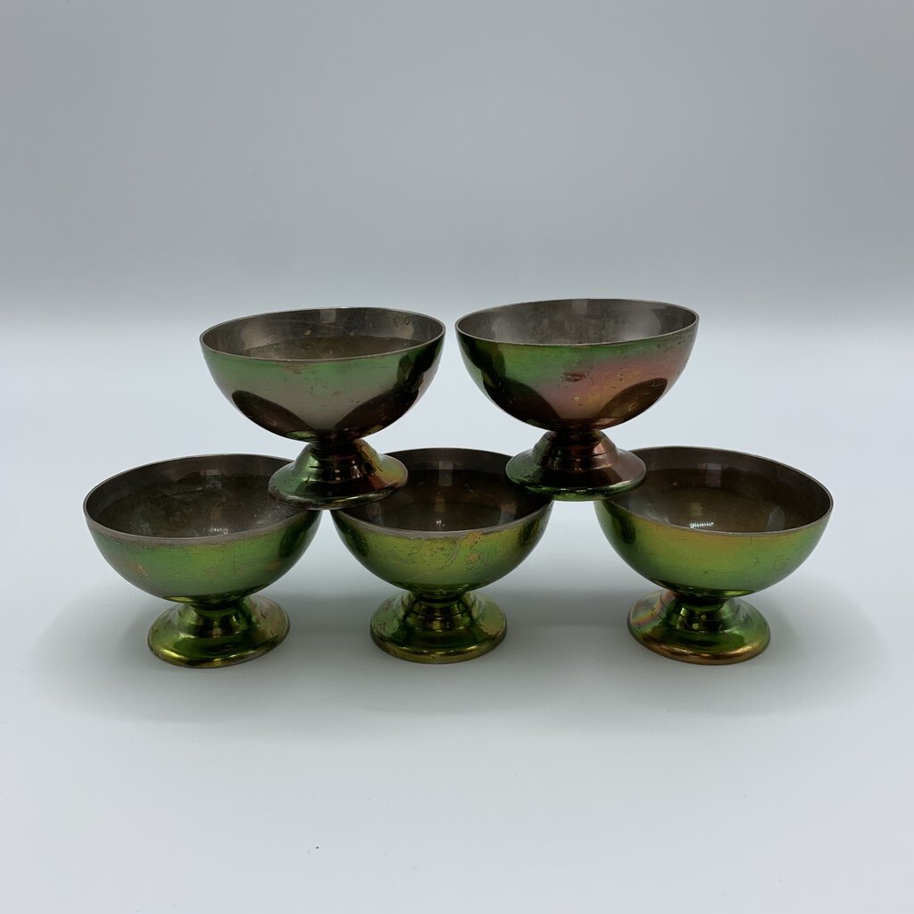 Vintage Green and Pink Aluminum Mini Sherbet Dishes, Individual Nut Bowls or Candy Dishes Set/5 /hg