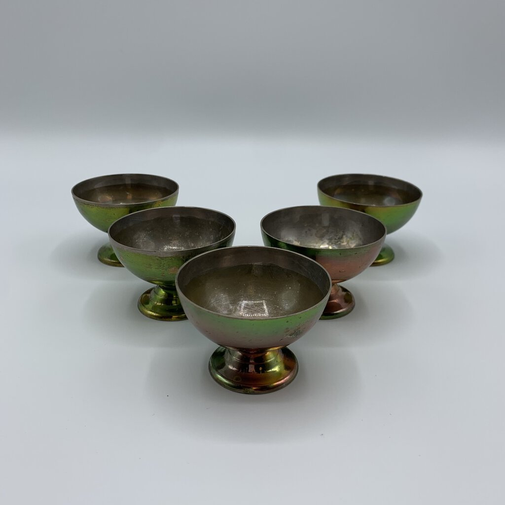 Vintage Green and Pink Aluminum Mini Sherbet Dishes, Individual Nut Bowls or Candy Dishes Set/5 /hg