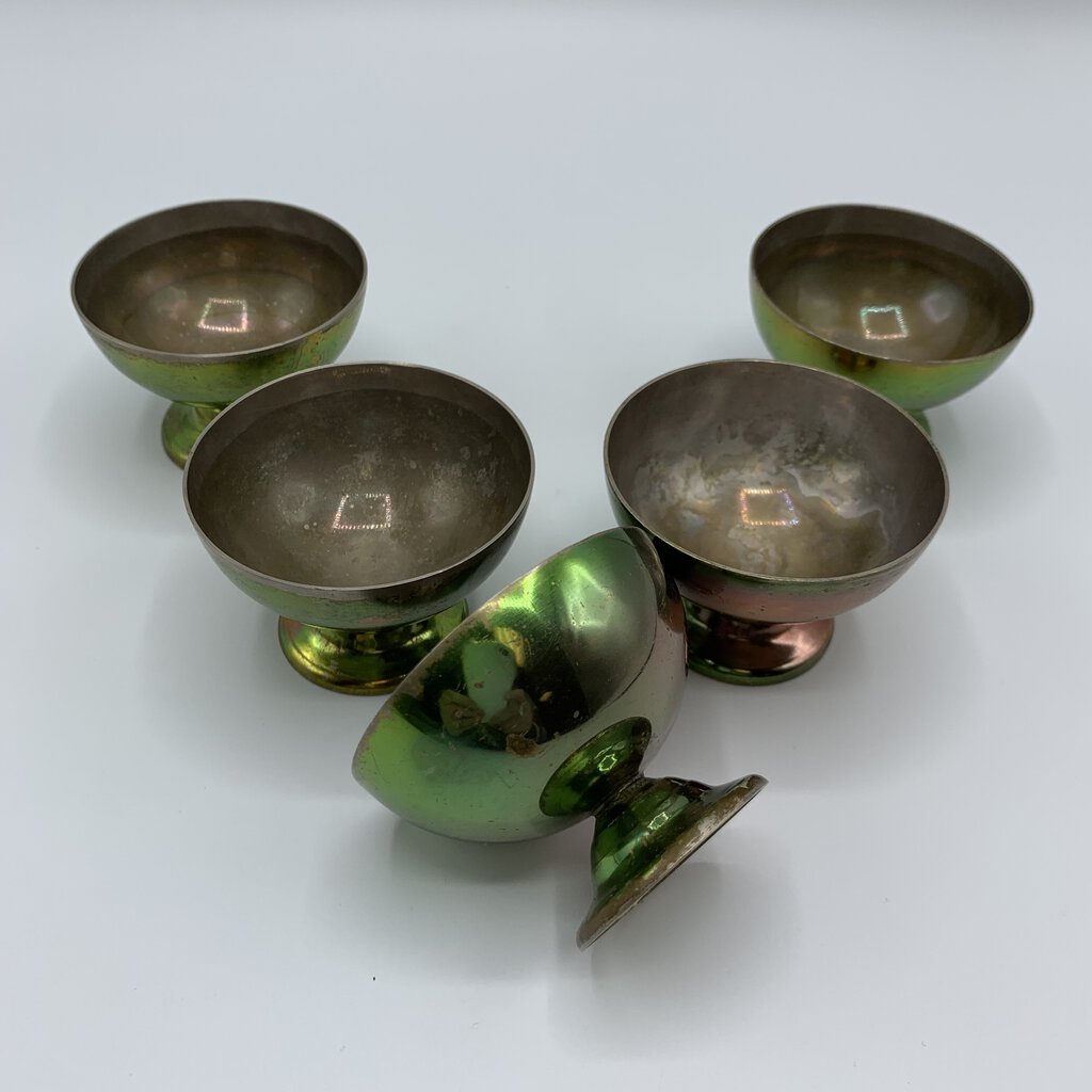 Vintage Green and Pink Aluminum Mini Sherbet Dishes, Individual Nut Bowls or Candy Dishes Set/5 /hg