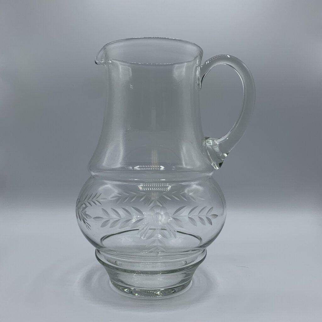 Vintage Etched Glass Flower and Laurel Pitcher /hg