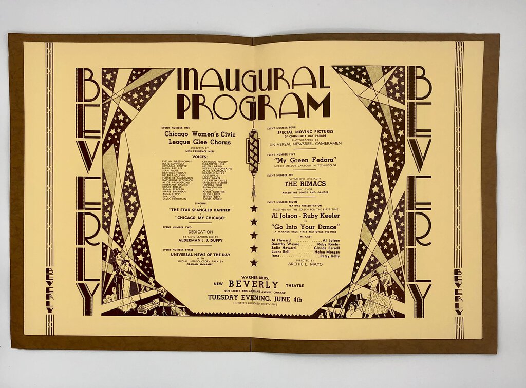 1935 Premier Opening The Beverly Theatre in Chicago Souvenir Program /b