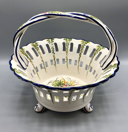 Vtg RCCL Portugal Large Ceramic Hand Painted Basket /b