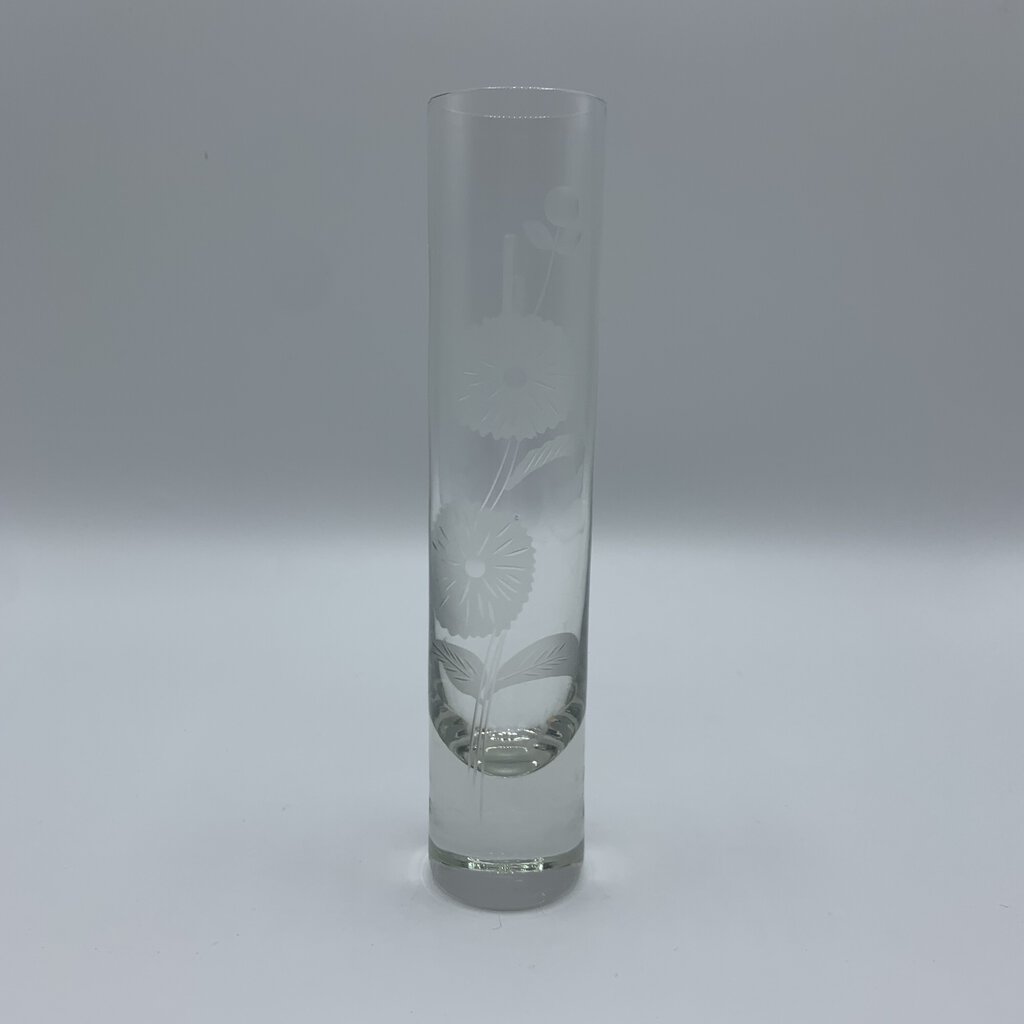 Vintage Hand-Blown Glass Etched Bud Vase /hg