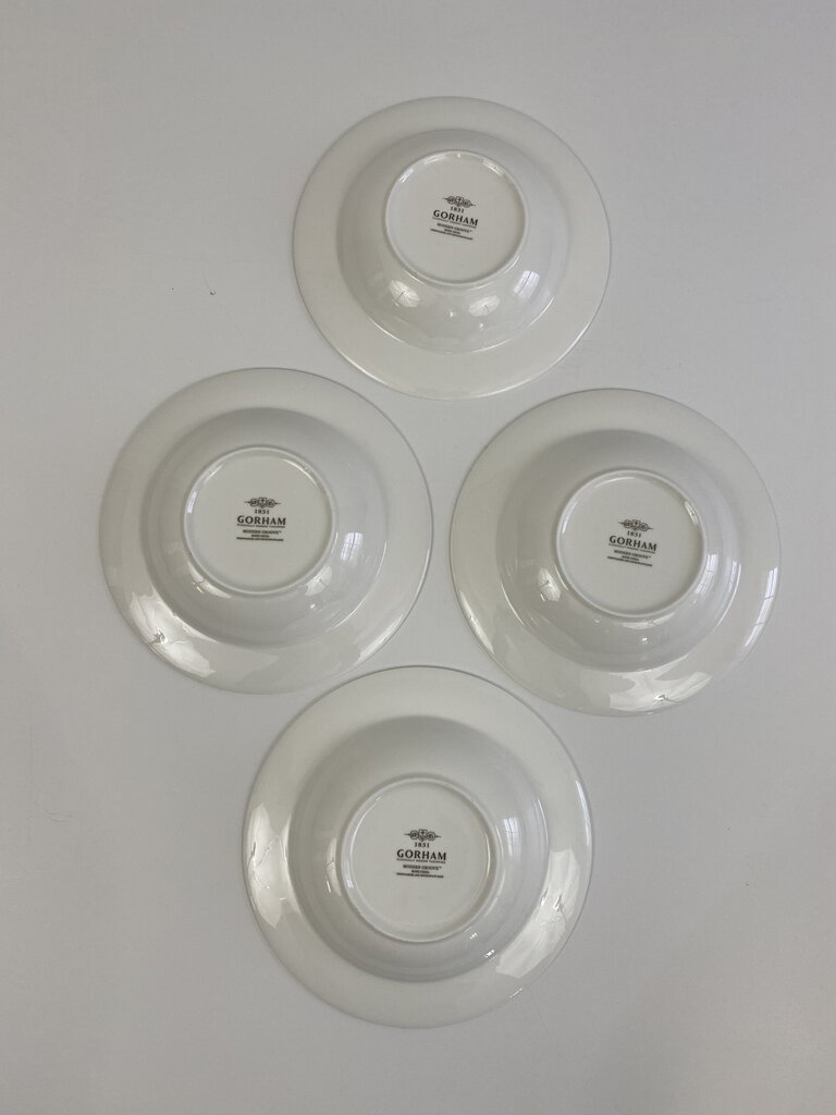 Gorham White Bone China “Modern Groove” 9” Rimmed Bowl set of 4 /rc