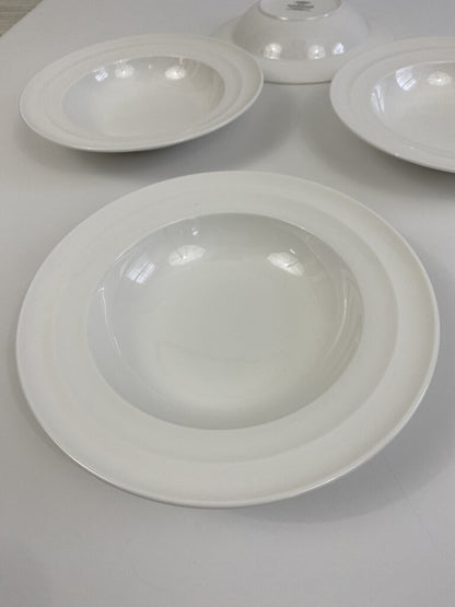 Gorham White Bone China “Modern Groove” 9” Rimmed Bowl set of 4 /rc