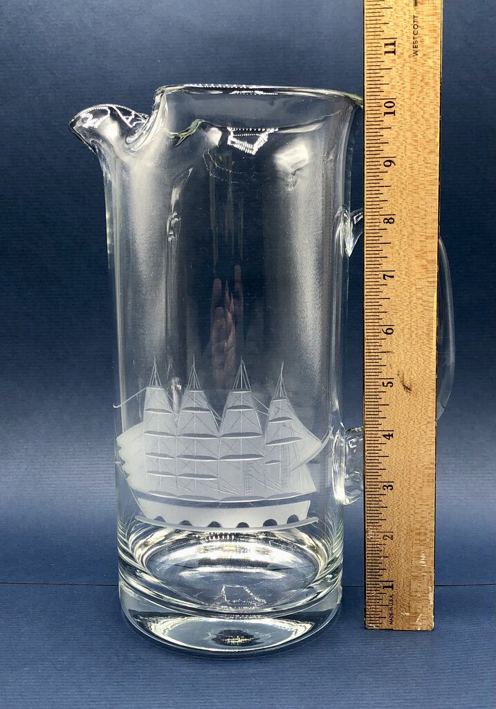 Vintage Clipper Ship Etched Glass Pitcher /b