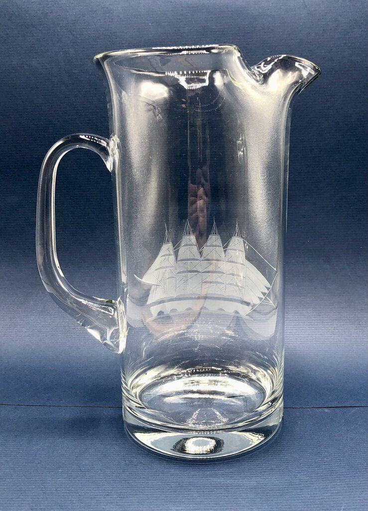 Vintage Clipper Ship Etched Glass Pitcher /b