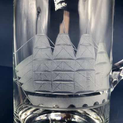 Vintage Clipper Ship Etched Glass Pitcher /b