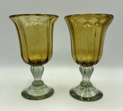 Set of 2 Mariposa Glitz Amber Water Goblets 7 1/8” /b