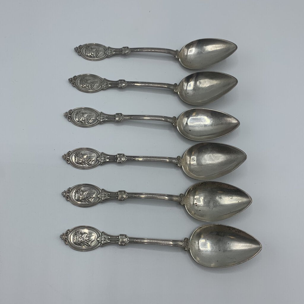 Antique Hotchkiss & Schreuder Medallion 6” Coin Silver Spoons Set/6, C.S. Ball /hg