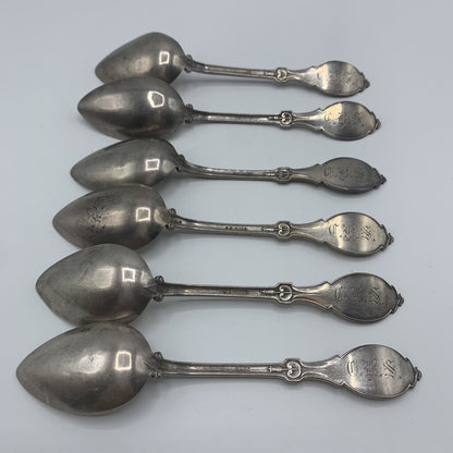 Antique Hotchkiss & Schreuder Medallion 6” Coin Silver Spoons Set/6, C.S. Ball /hg