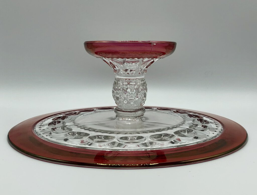 Tiffin Franciscan Kings Crown Cranberry Flashed 12” Cake Plate Stand /b