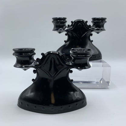 Vintage LE Smith “Mt. Pleasant” Black Amethyst Double Candlesticks Set/2 /hg