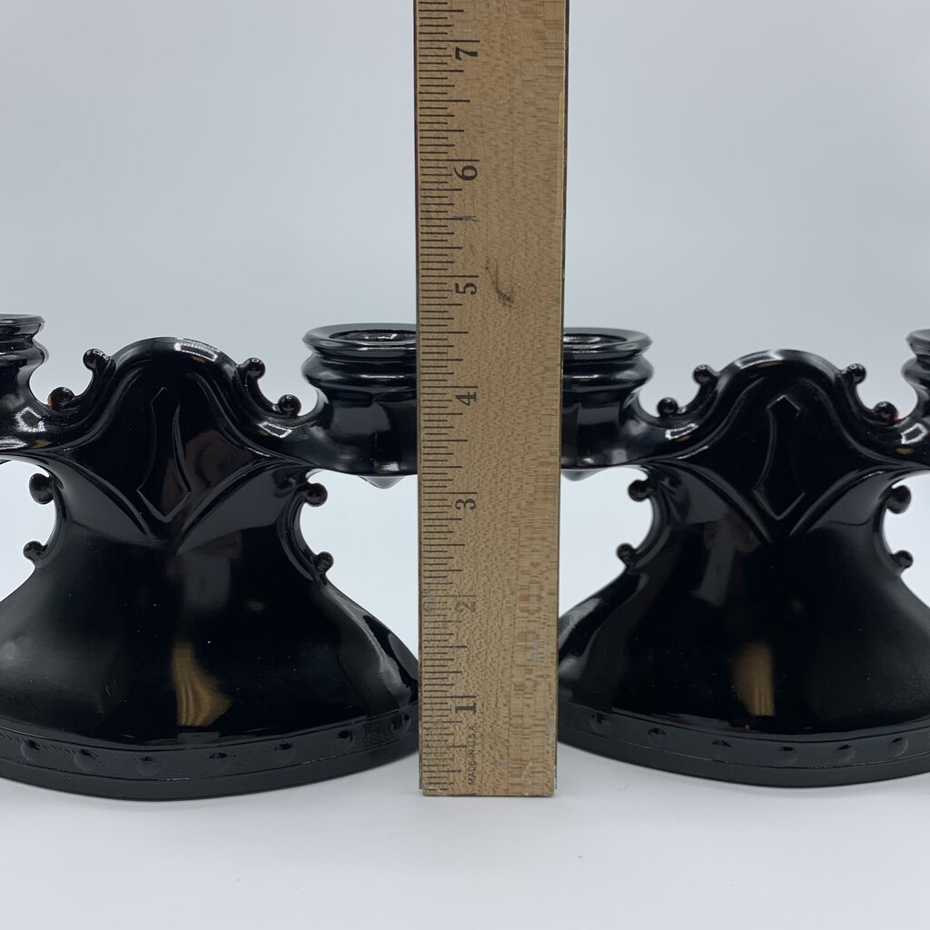 Vintage LE Smith “Mt. Pleasant” Black Amethyst Double Candlesticks Set/2 /hg