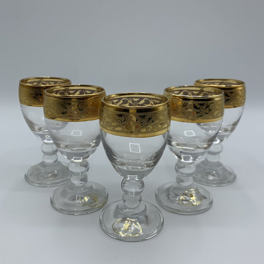 J Preziosi Gold Gilded Cordial Glasses Set of 5 /hg