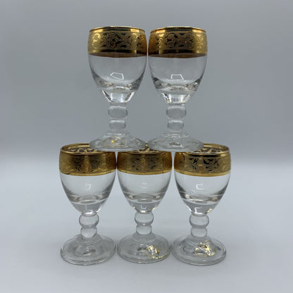 J Preziosi Gold Gilded Cordial Glasses Set of 5 /hg