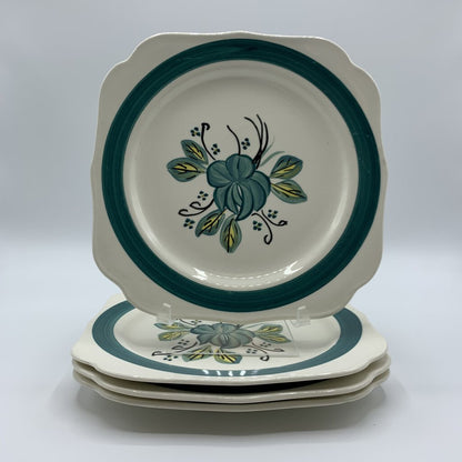 Vintage Blue Ridge Southern Potteries Inc.Teal Square Salad Plates Set of 4 /hg