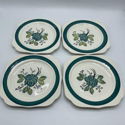 Vintage Blue Ridge Southern Potteries Inc.Teal Square Salad Plates Set of 4 /hg