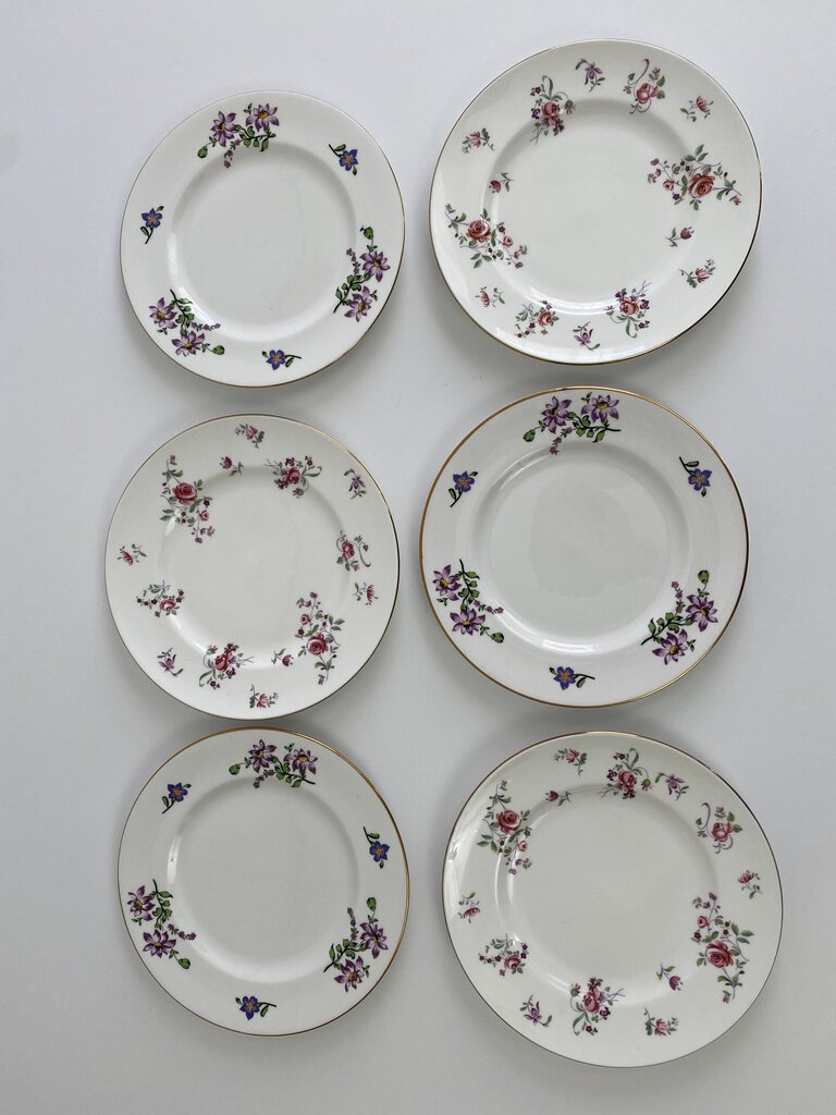 Royal Victoria Fine Bone China England Pink Roses & Purple Floral Salad Plate Set of 6 /rb