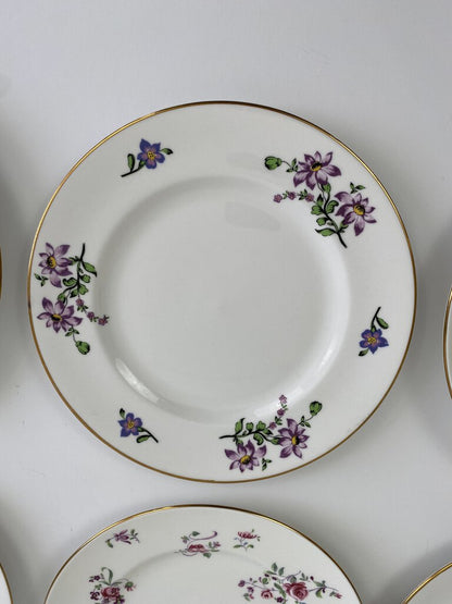 Royal Victoria Fine Bone China England Pink Roses & Purple Floral Salad Plate Set of 6 /rb